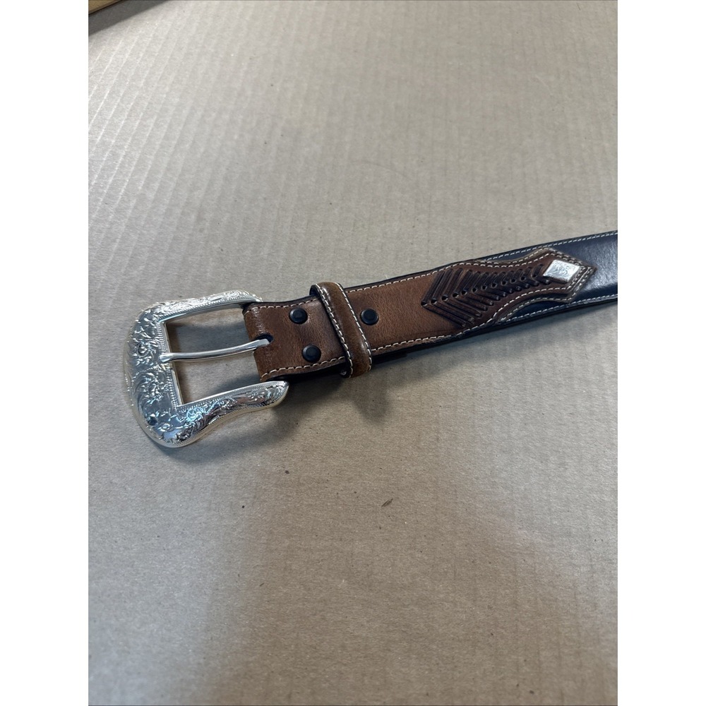 Nocona Genuine Leather Belt Top Hand Overlay Brown / Black Mens 40 Western Wear